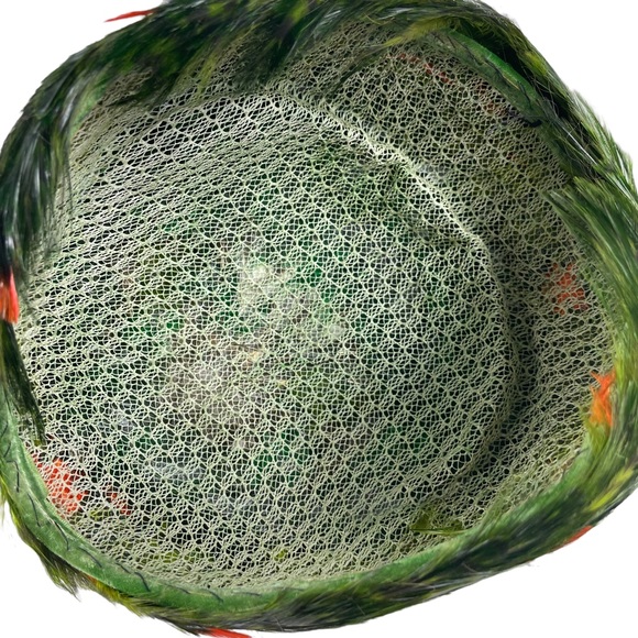 Handmade Vintage Pheasant Pillbox Style Casque Hat Cap Green Dyed High Fashion - Picture 9 of 11